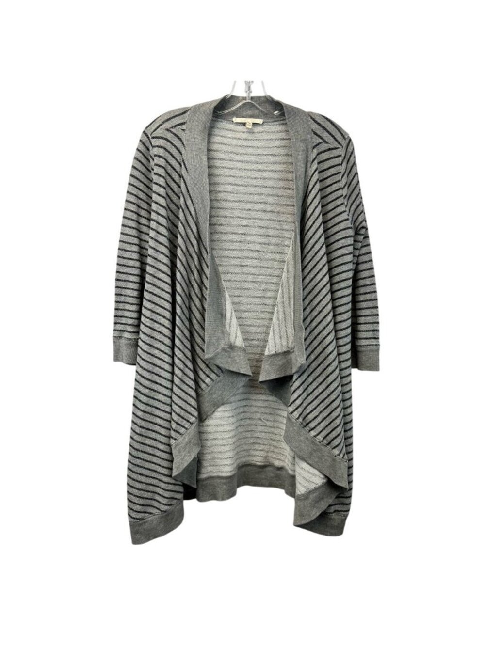 Soft Joie Womens Cardigan Sweater Gray Striped 3/4 Sleeve Open Front Neckline S
